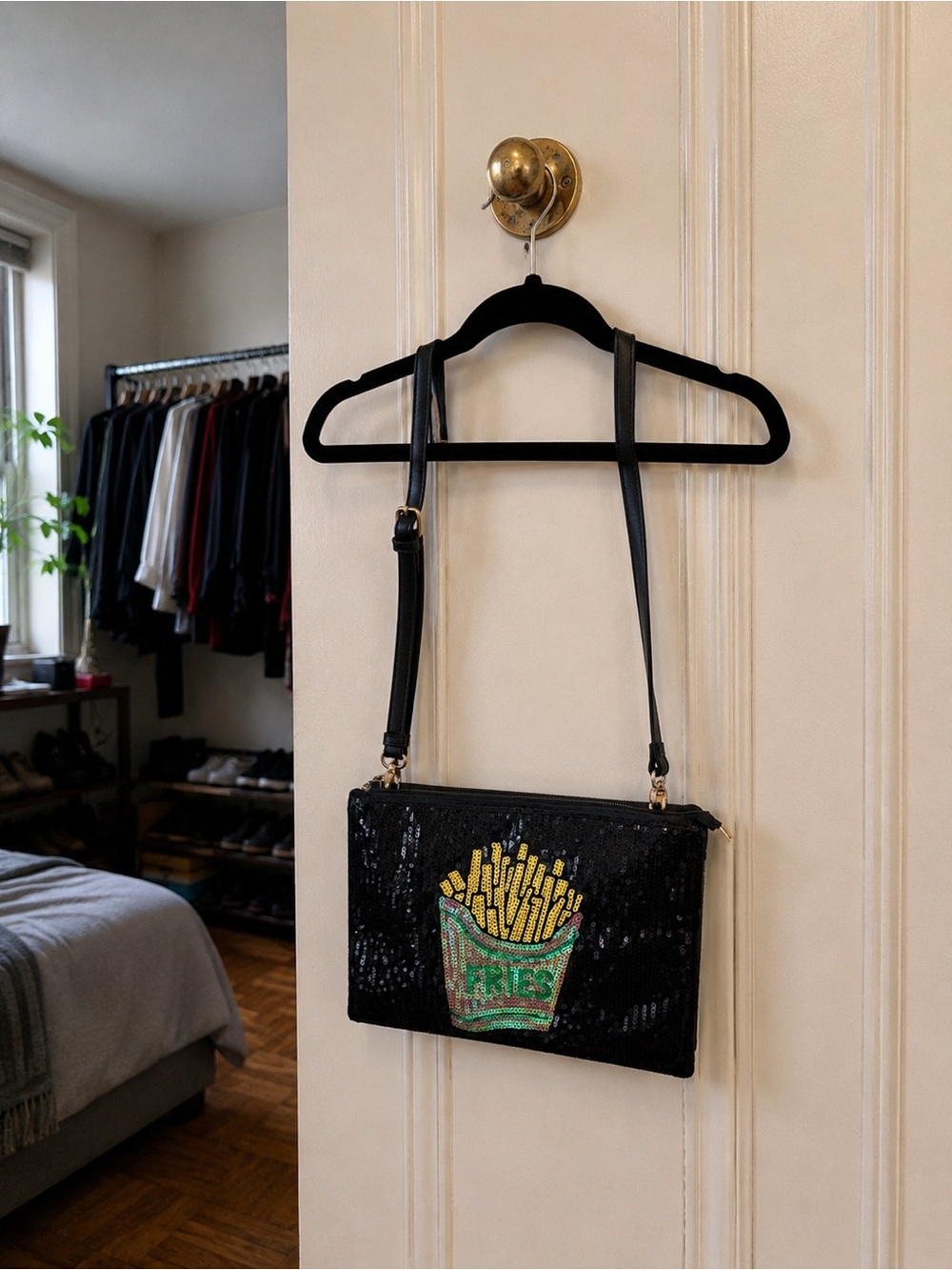 Sequin Fries Crossbody Bag - Black